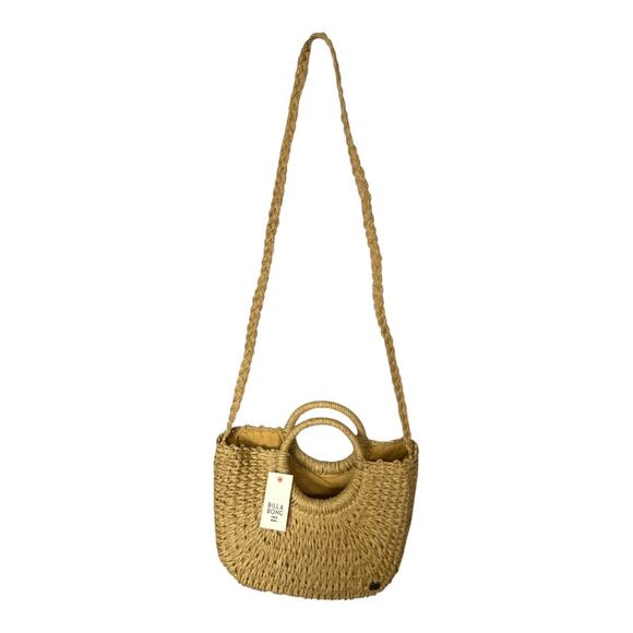 Billabong Woven Rattan Straw Crossbody Shoulder Bag Tan Coastal Beach Vacation - Picture 2 of 6